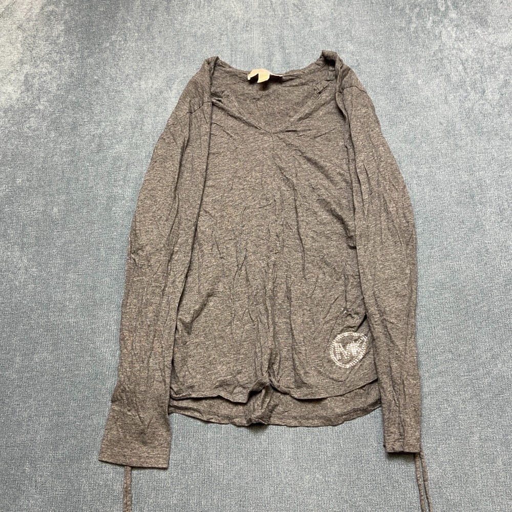 Michael Kors Shirt Womens Large Heather Gray V Neck Long Sleeve Drawstring